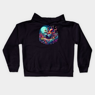 Octopus playing drums Percussive Sea Symphony Kids Hoodie